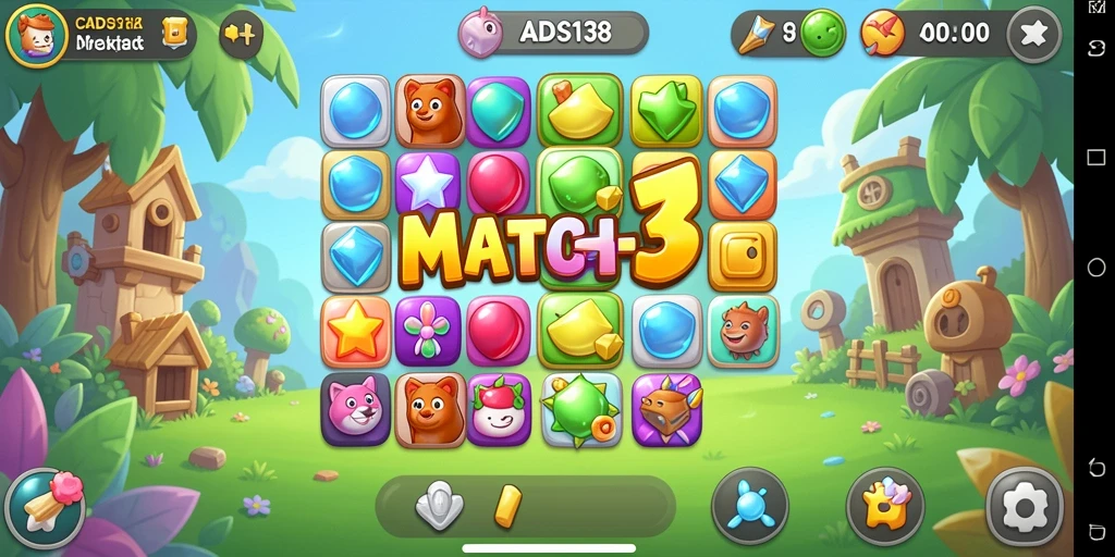 Tangkapan layar gameplay CADAS138 menunjukkan keseruan mencocokkan item dalam level Match-3.