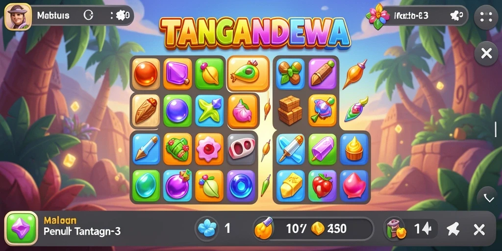 Tangkapan layar dari gameplay TANGANDEWA yang menampilkan level Match-3.